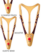 Yellow reindeer mankini thong with adjustable straps, elastic bands, bells, and red nose