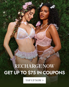 Avidlove E-Gift Card: Models in pink lace lingerie. Recharge now and get up to $75 in coupons.
