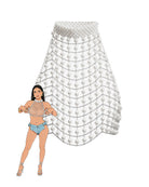 White beaded halter crop top with pearl chains and mesh fringe