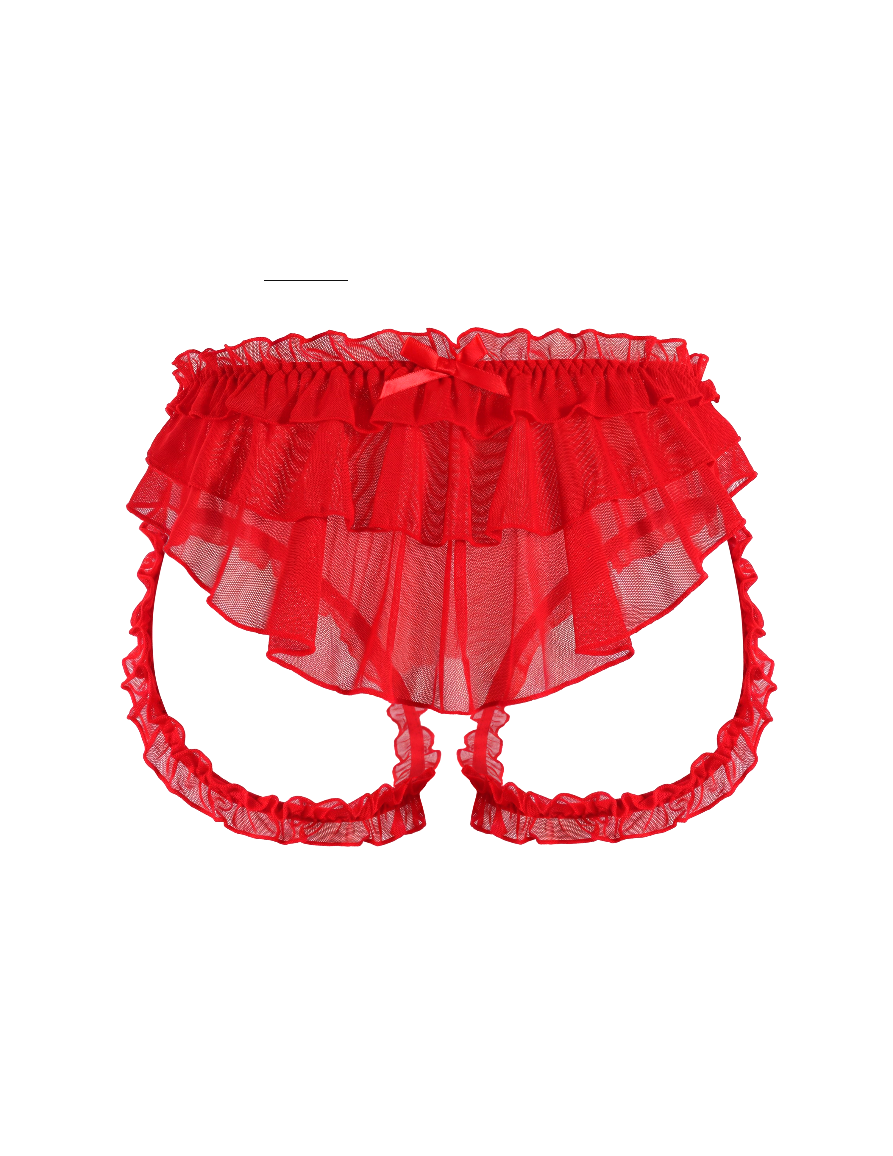 Red sheer mesh ruffle high-waist layered mini underwear with hollow-out sides
