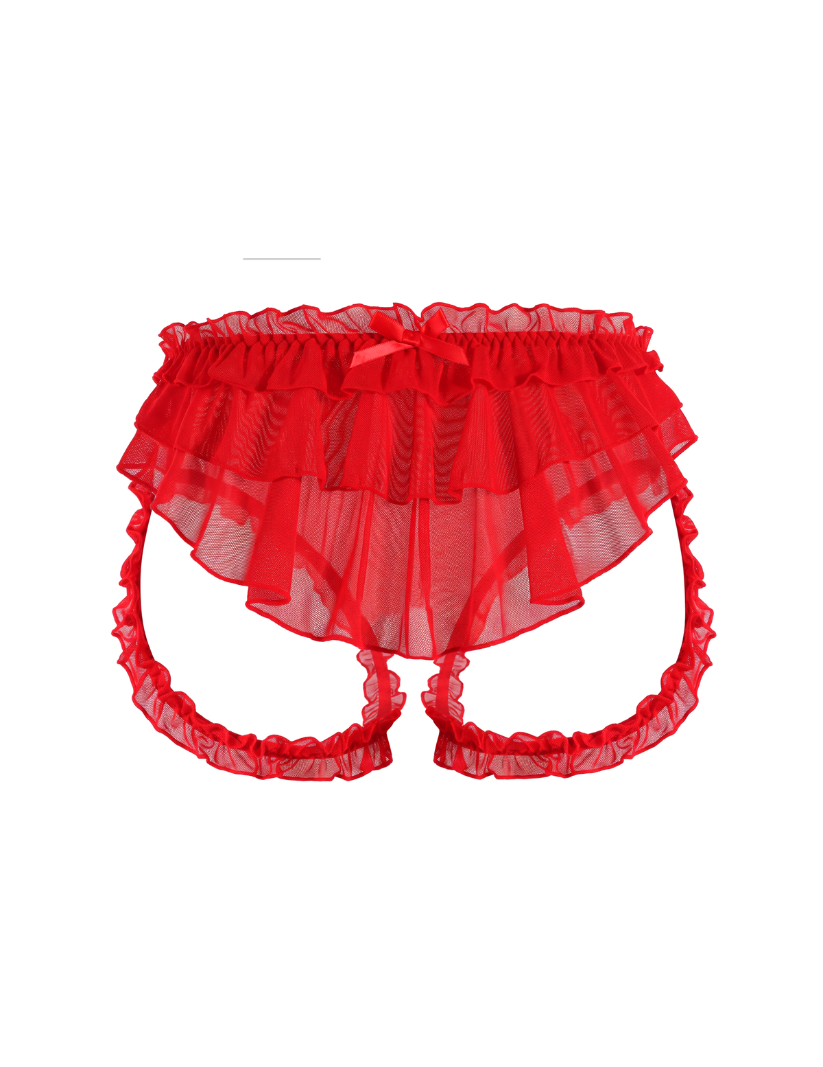 Red sheer mesh ruffle high-waist layered mini underwear with hollow-out sides