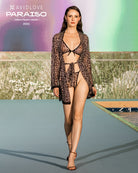 Leopard print kimono robe set with bra and panty, open robe over lingerie