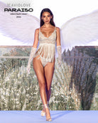 White lace fringe babydoll lingerie with thin straps