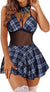 Avidlove Womens Schoolgirl Lingerie Student Cosplay Sexy Roleplay Custumes Snap Crotch Teddy Plaid Skirt Lingerie Set